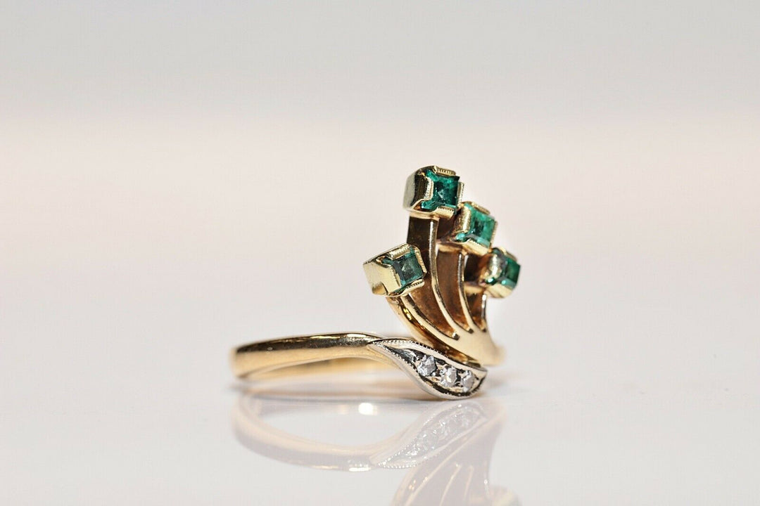 オリジナル 18K ナチュラルダイヤモンドとエメラルドのロシアンリング