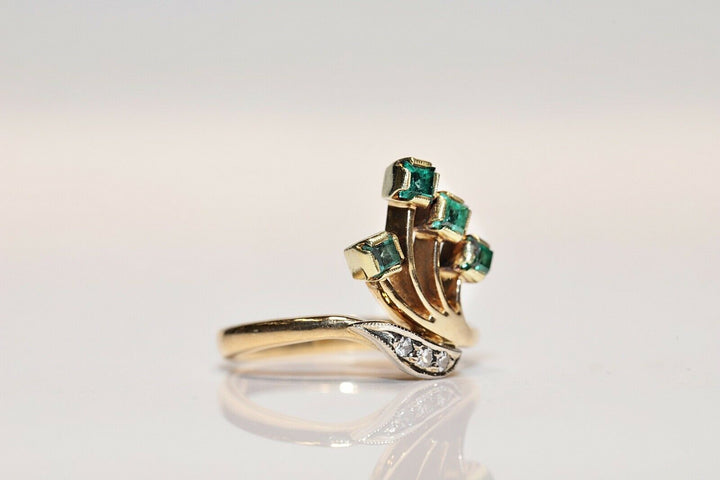 オリジナル 18K ナチュラルダイヤモンドとエメラルドのロシアンリング