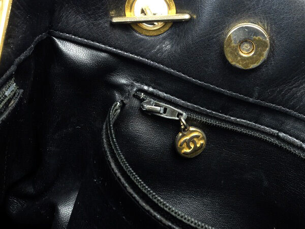 AUTH CHANEL BLACK CLASSIC LAMBSKIN TOTE SHOULDER BAG