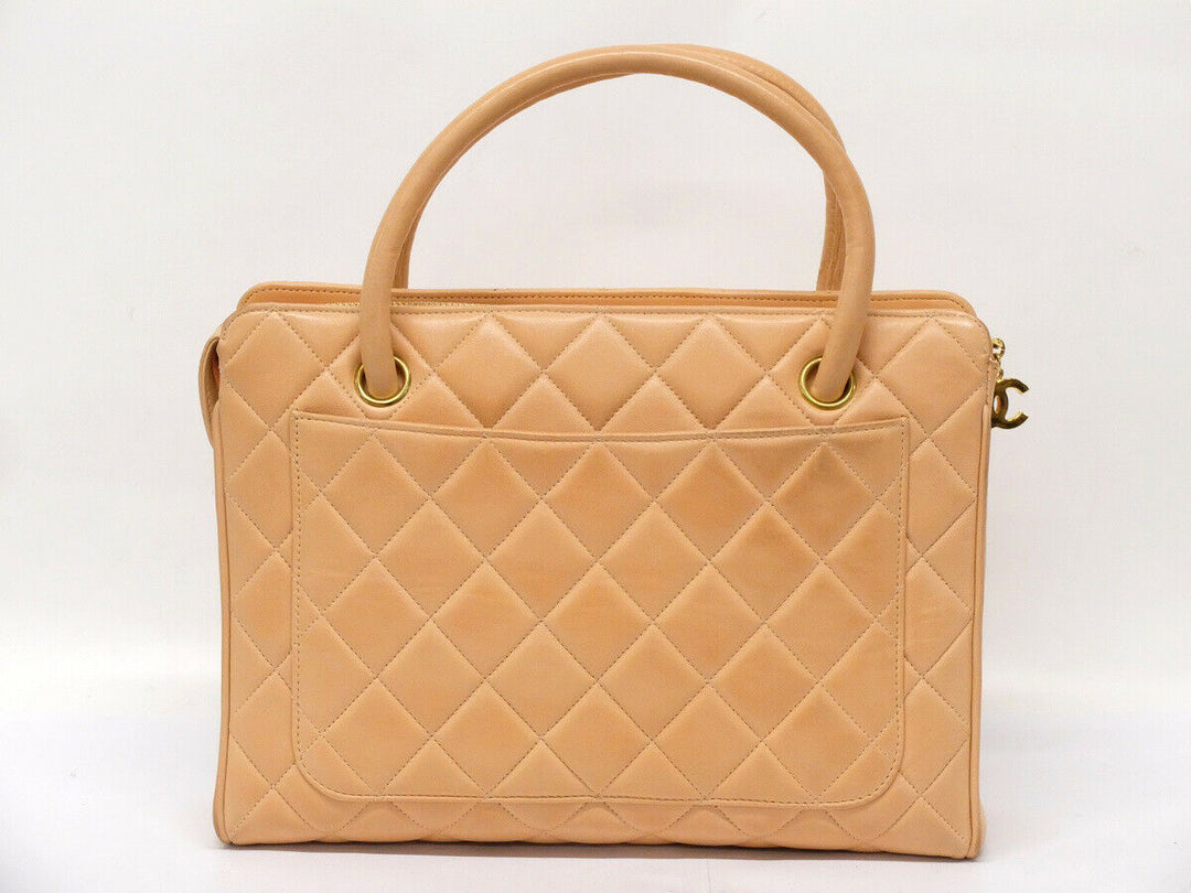 AUTH CHANEL BEIGE Quilted Lamb skin Leather Gold Medallion