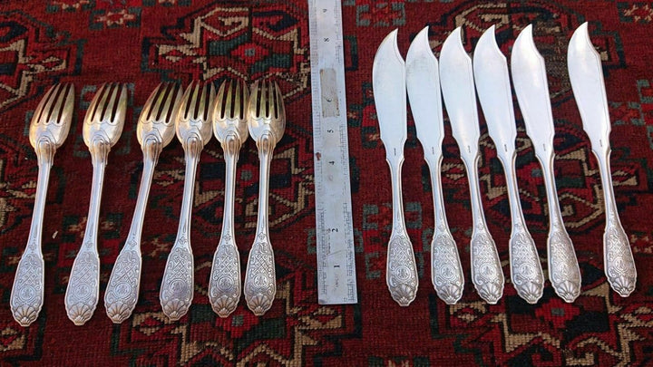 CHRISTOFLE CARDEILHAC STERLING FISH SET FOR SIX W/12 PIECES