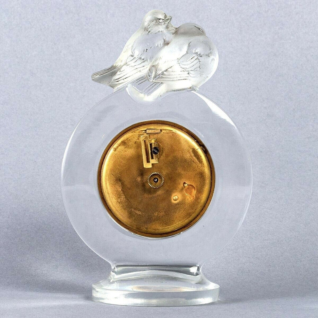 Pendulette Pierrots Verre Rene Lalique R.Lalique Glass Clock Mechanical Movement