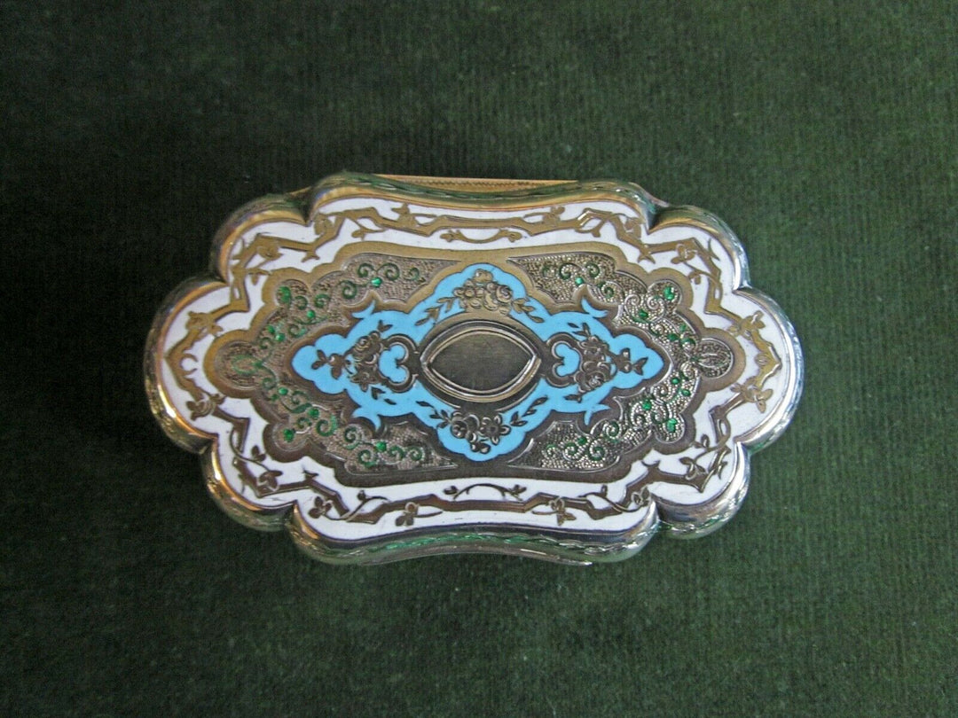 Antique / vintage French engraved silver, gilt & enamel trinket box