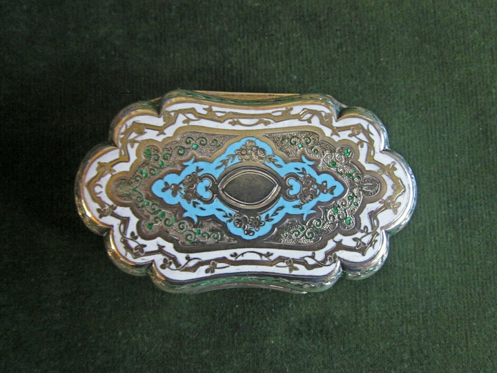 Antique / vintage French engraved silver, gilt & enamel trinket box