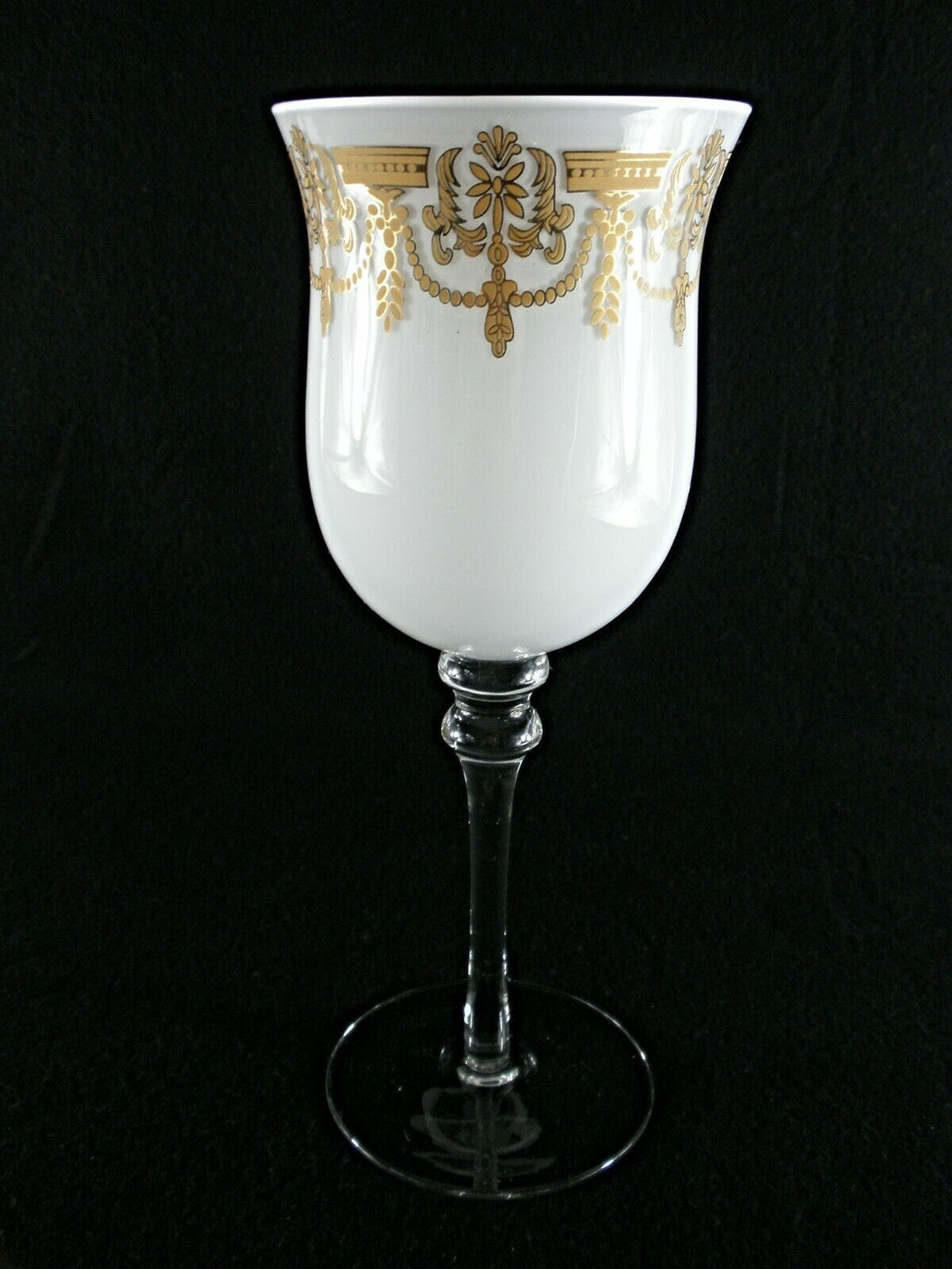 Rare Antique BACCARAT Clear & Opaline Crystal Chalice w/ Gold Hand Paintings