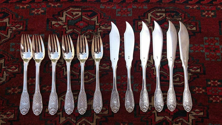 CHRISTOFLE CARDEILHAC STERLING FISH SET FOR SIX W/12 PIECES