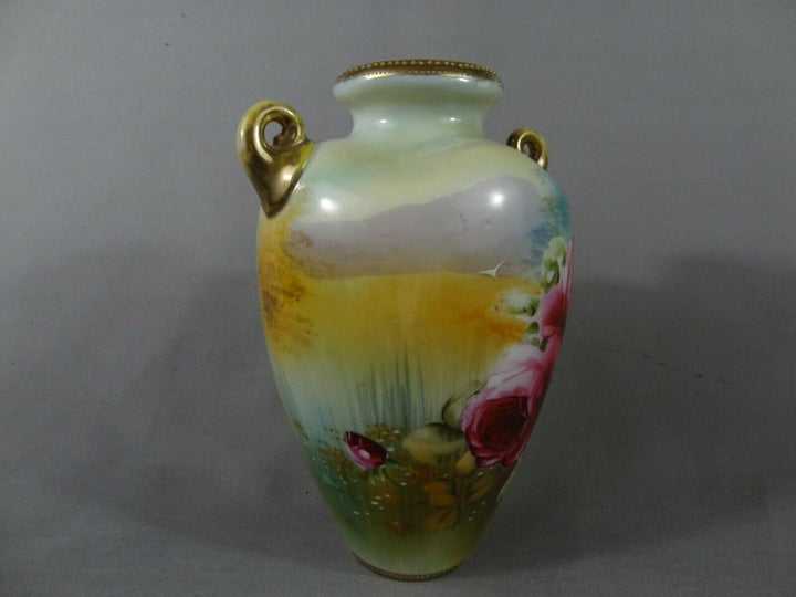 オールドノリタケ　水辺にピンクローズの花瓶