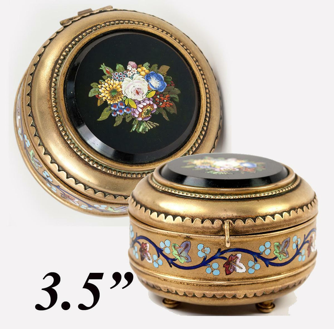 Antique Italian Micromosaic Powder Box, Enamel, Grand Tour c. 1840-60s Plaque