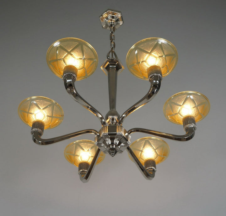 HANOTS : FRENCH 1930 ART DECO CHANDELIER .......... lustre lamp lampe muller era