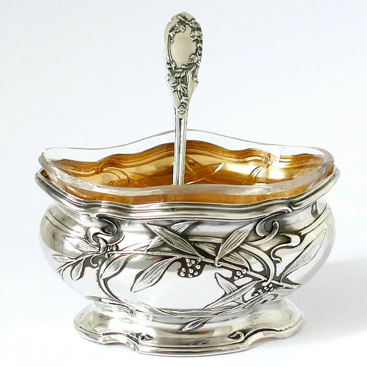 Puiforcat French Sterling Silver 18k Gold Set 8 Salt Cellars, Boxes, Mistletoe