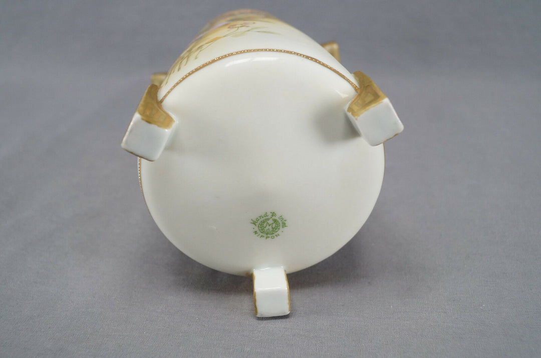 Nippon Morimura Hand Painted Pink & Yellow Wild Roses Vase Circa 1911 - 21