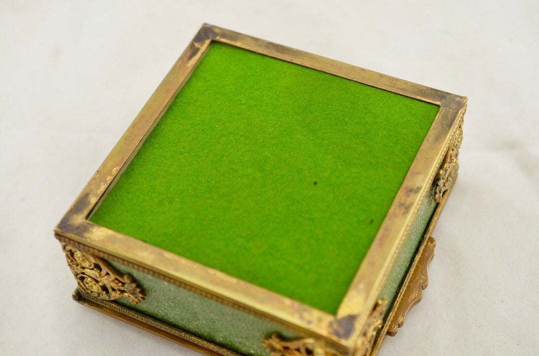 Antique French C.19th shagreen & gilt ormolu bronze hinged dressing table box
