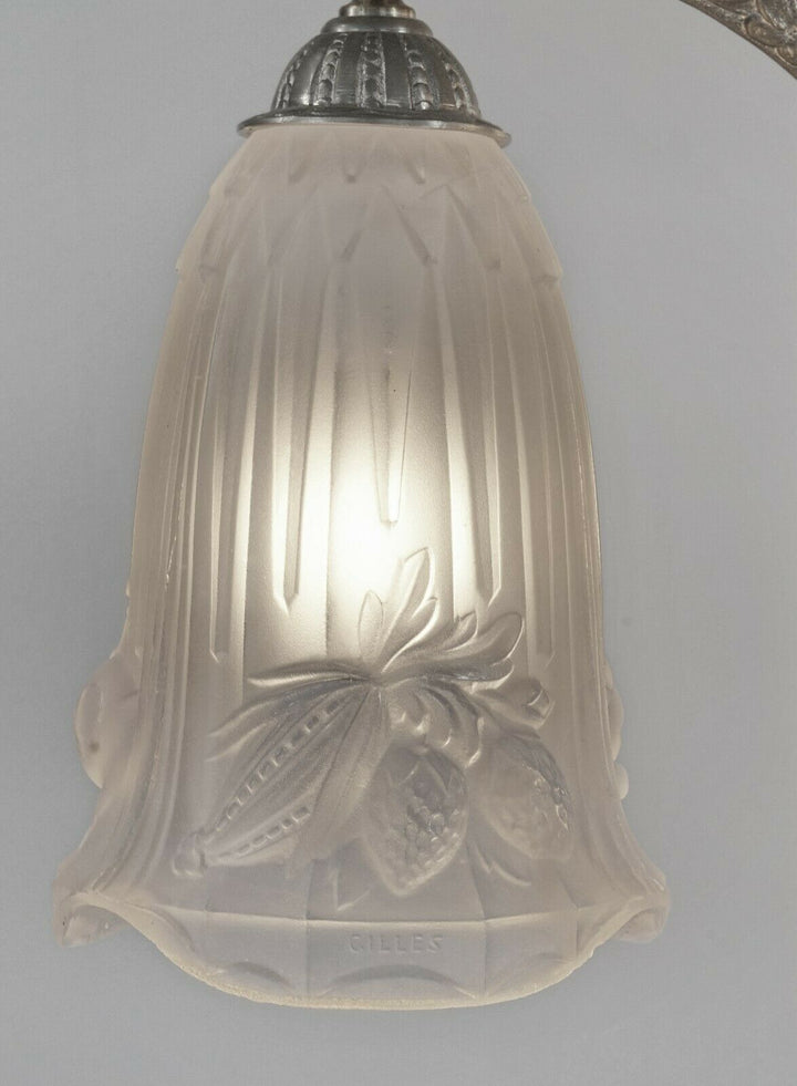 P. GILLES : LARGE FRENCH ART DECO CHANDELIER 1930 ..... lamp lustre muller era