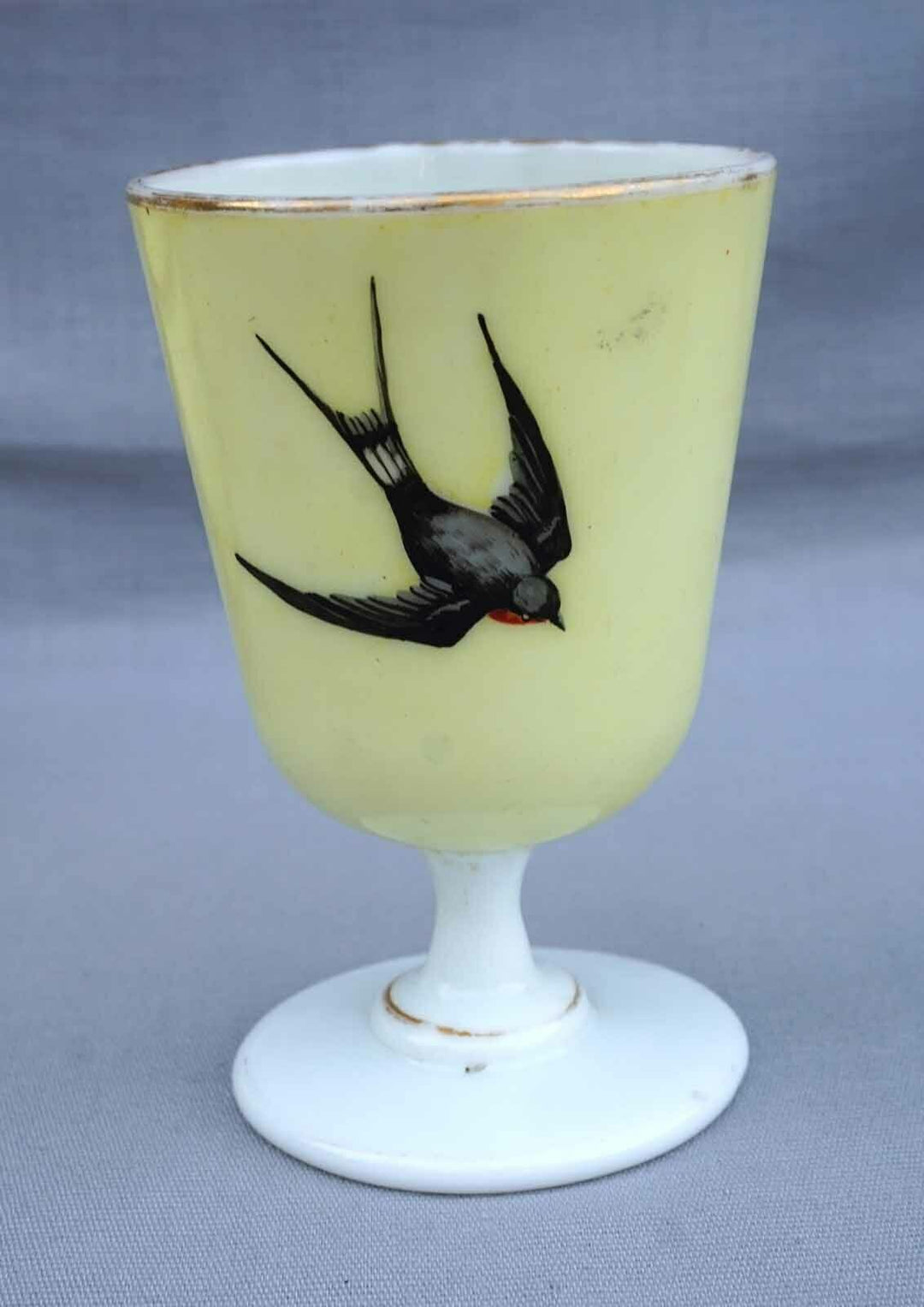BACCARAT French Art Glass Hand Painted Yellow Opaline Night Set Swallow Complete