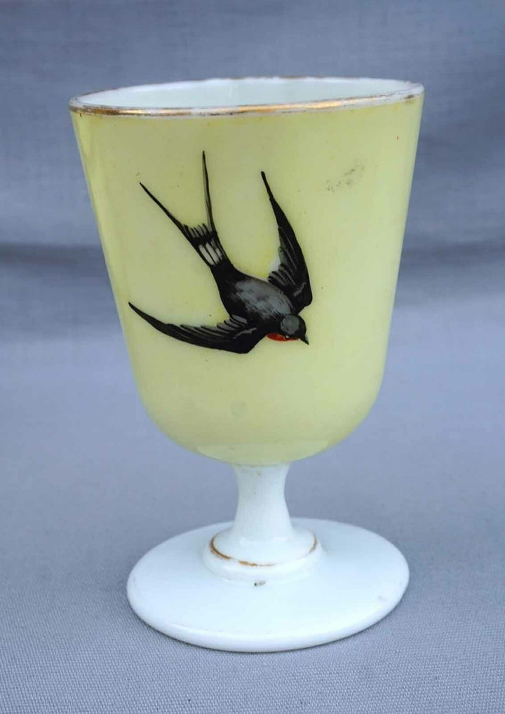 BACCARAT French Art Glass Hand Painted Yellow Opaline Night Set Swallow Complete