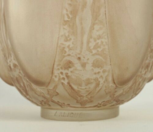 Rene Lalique Six Figurines et Masques Frosted Colored Vase