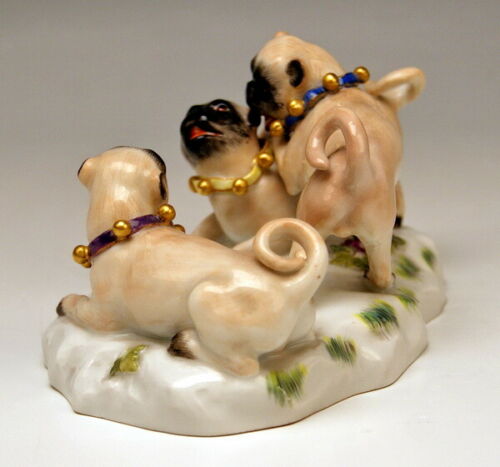 邁森 MEISSEN マイセン FIGUR GRUPPE DREI MÖPSE THREE PUGS AUGUST RINGLER MNR: 78836