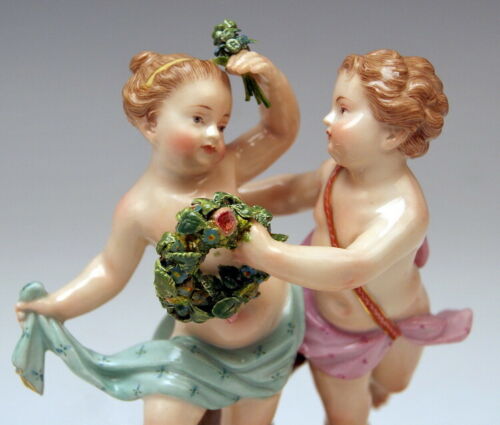 邁森 MEISSEN マイセン FIGUR AMORETTEN GRUPPE TANZENDES PAAR 2 GENIEN MNR: 2996 UM 1850
