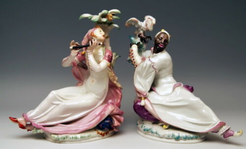 邁森 MEISSEN マイセン ORIENTALISCHE FIGUREN PAAR FRAU FLÖTE MANN KAKADU P.SCHEURICH