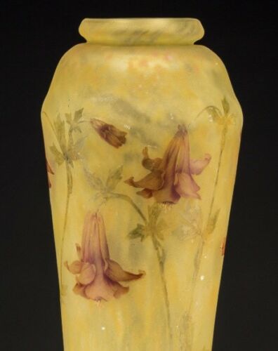 Large 19” Daum Nancy Enameled and Etched Columbine Flower Vase
