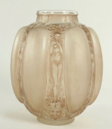Rene Lalique Six Figurines et Masques Frosted Colored Vase