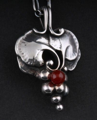 GEORG JENSEN Sterling Silver Pendant Of The Year 1996 with Carnelian. RARE!