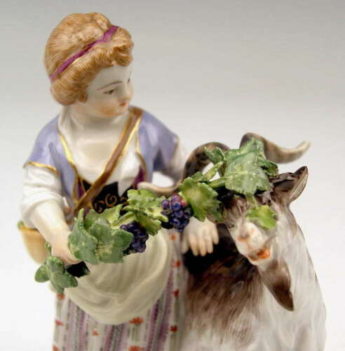 MEISSEN SCHÄFERIN FIGUR MIT ZIEGE MÄDCHEN GIRL SHEPHERD WITH GOAT MNR: H81 1880