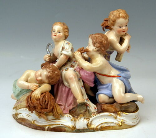 MEISSEN JAHRESZEITEN FIGUR GRUPPE SOMMER 4 AMORETTEN SUMMER 4 CHERUBS UM 1860