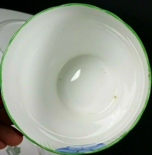 Aynsley RARE Flower Handle Tea Cup and Saucer Trio ART DECO Hand Painted