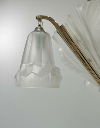 PETITOT : signed FRENCH 1930 ART DECO CHANDELIER ....... muller and degué shades