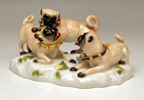 邁森 MEISSEN マイセン FIGUR GRUPPE DREI MÖPSE THREE PUGS AUGUST RINGLER MNR: 78836