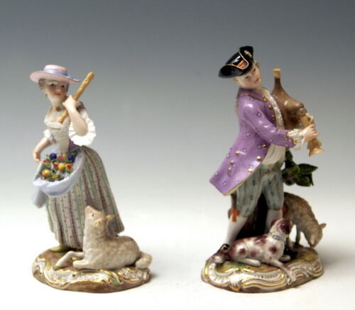 MEISSEN FIGUR EN PAAR SCHÄFER DUDELSACK SCHÄFERIN SCHAF KÄNDLER SHEPHERDS 1880