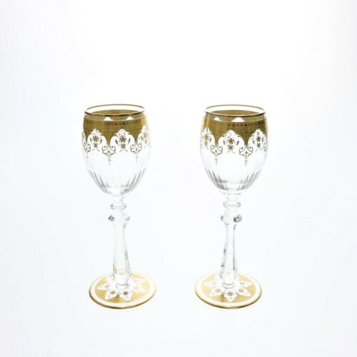 Baccarat glass crystal clear Wine glass gold pair set