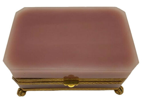 Opaline Glass Jewelry/Trinket Box/Casket | Gilded Bronze/Brass Frame | Old Pink