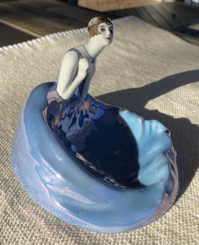 Scarce Vintage Noritake Japan Hand Painted Figural Flapper Girl Ashtray