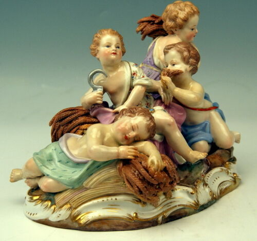 MEISSEN JAHRESZEITEN FIGUR GRUPPE SOMMER 4 AMORETTEN SUMMER 4 CHERUBS UM 1860