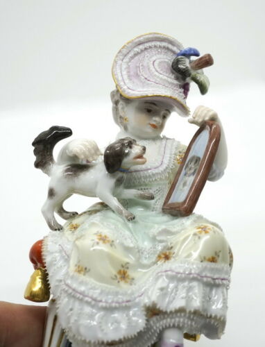邁森 MEISSEN マイセン FIGUR MÄDCHEN HUND SPIEGEL SELBSTERKENNTNIS MNR: F50 UM 1850