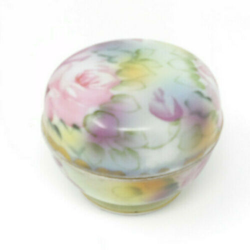 Antique Hand Painted M in Wreath Nippon Floral Trinket Box with Lid Morimura