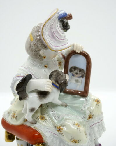 邁森 MEISSEN マイセン FIGUR MÄDCHEN HUND SPIEGEL SELBSTERKENNTNIS MNR: F50 UM 1850