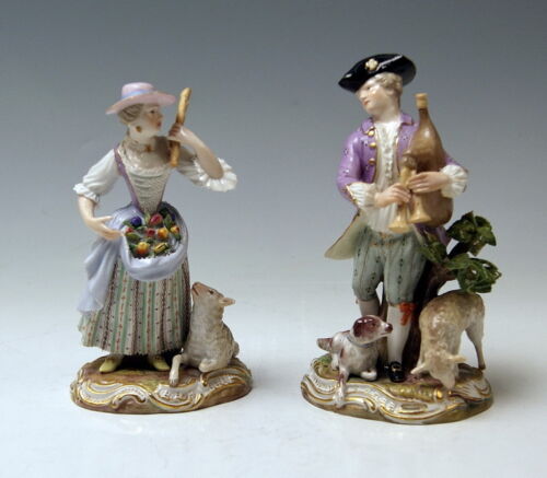 MEISSEN FIGUR EN PAAR SCHÄFER DUDELSACK SCHÄFERIN SCHAF KÄNDLER SHEPHERDS 1880