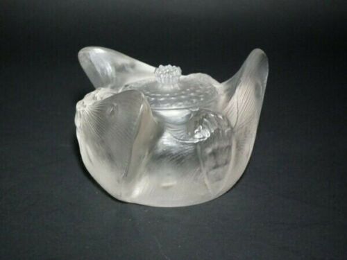 René Lalique Transparent & Givré Verre 'Trois Papillons'Encrier