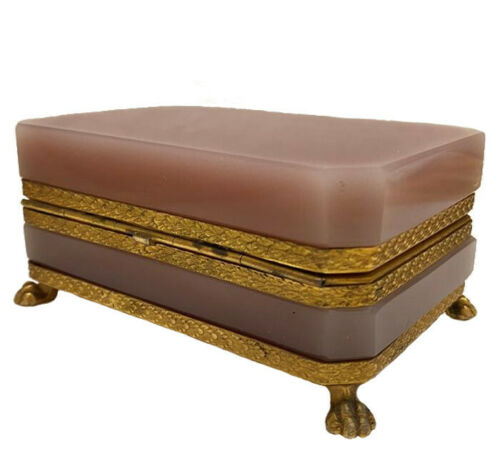 Opaline Glass Jewelry/Trinket Box/Casket | Gilded Bronze/Brass Frame | Old Pink