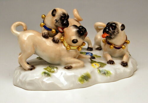 邁森 MEISSEN マイセン FIGUR GRUPPE DREI MÖPSE THREE PUGS AUGUST RINGLER MNR: 78836