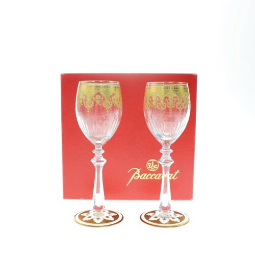 Baccarat glass crystal clear Wine glass gold pair set