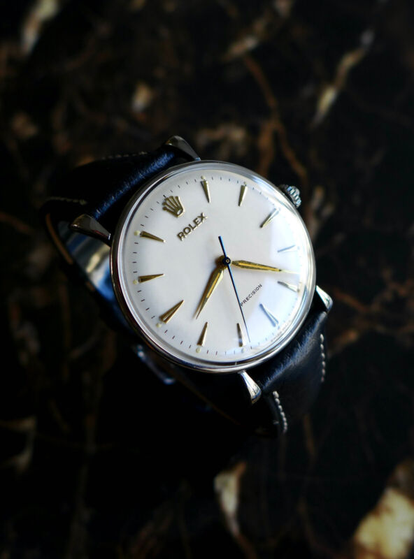 A STUNNING GENTS VINTAGE 1940s OVERSIZE (35MM) ROLEX PRECISION IN S/STEEL