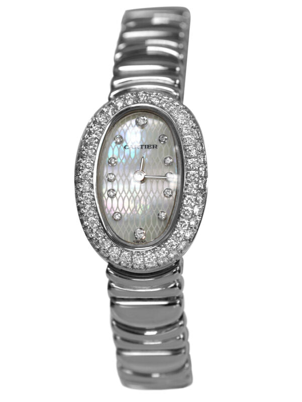 Cartier Baignoire Mini 2369 MOP Full 18K White Gold Ladies Quartz 18x24MM Watch