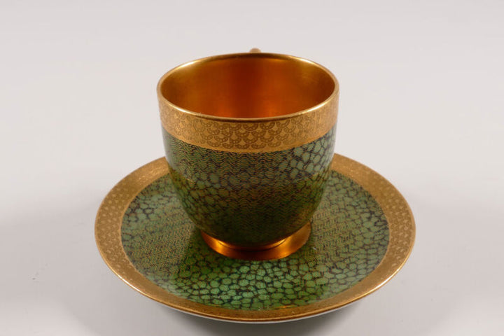 コールポート・イギリス製　カップ＆ソーサー グリーンマーブル シェッド 1900年頃