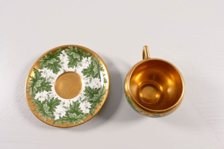 コールポート イギリス カップソーサー グリーン ワインリーブス ゴールド 1900年頃