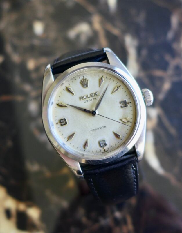 A BEAUTIFUL GENTS VINTAGE 1957 ROLEX OYSTER PRECISION 9/3/6 EXPLORER DIAL STEEL