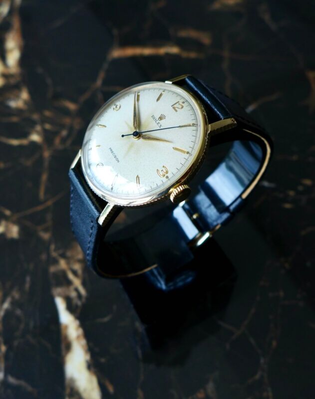 A STUNNING VINTAGE 1958 GENTS ROLEX PRECISION "COIN EDGE" IN 9k SOLID GOLD